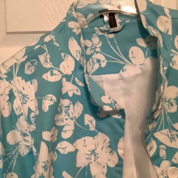 Madison Lightweight Lined Casual Coat, Belted, Size XL, Blue and White - Picture 3 of 8